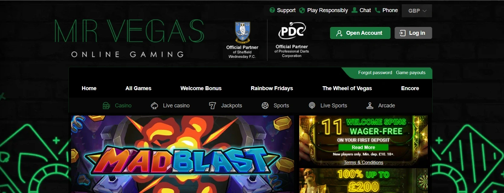 MrVegas Online Casino - Website Main page