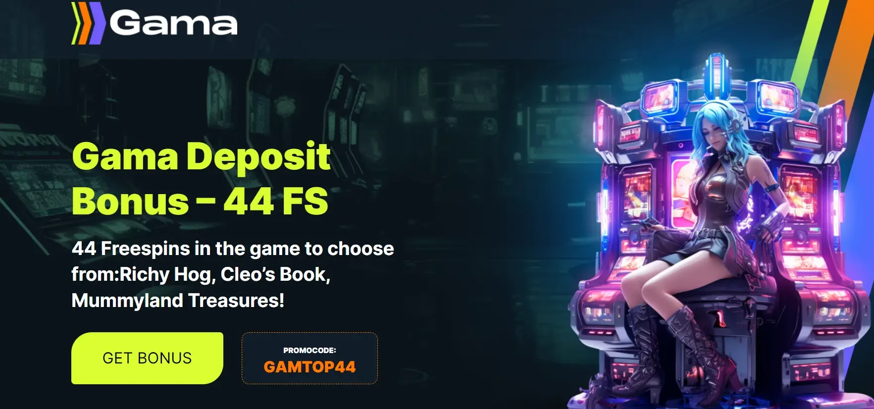 Gama Casino $5 Deposit Bonus Offer - Banner with terms