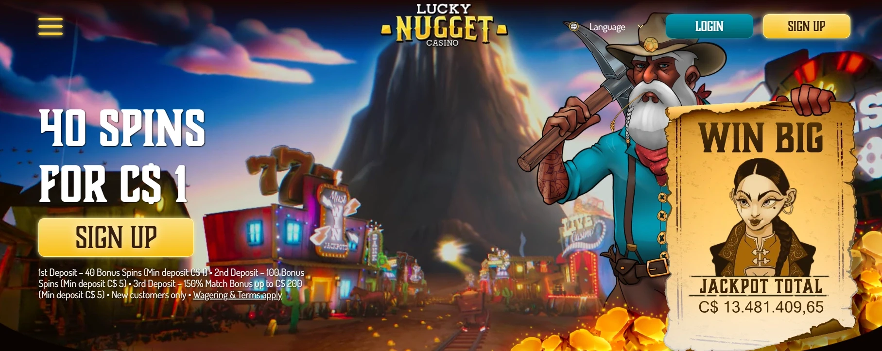 Lucky Nugget $1 Deposit bonus offer