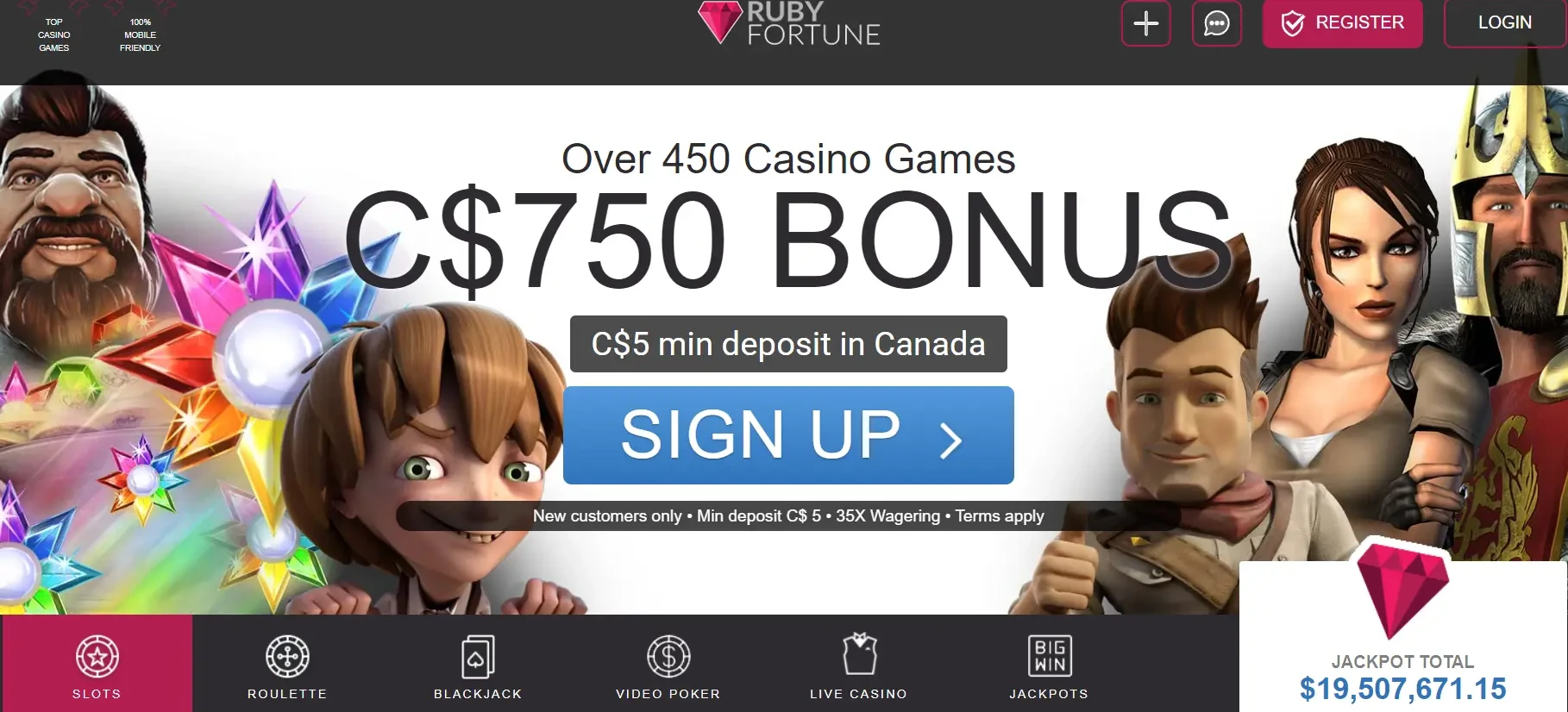 Ruby Fortune 5 Dollar Deposit Bonus