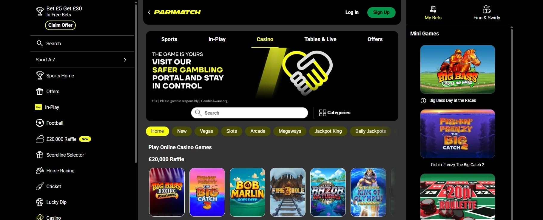 PariMatch UK Casino Main page