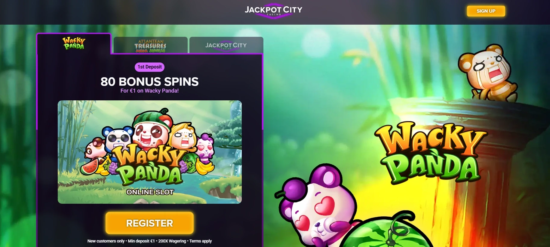 Jackpot City Casino Ireland – 80 bonus spins for €1 on Wacky Panda slot game
