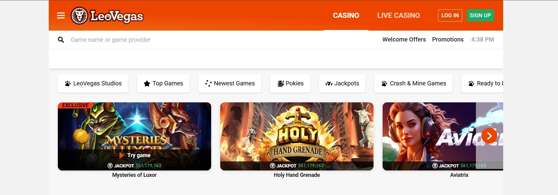 Leo Vegas NZ Online Casino Main Page