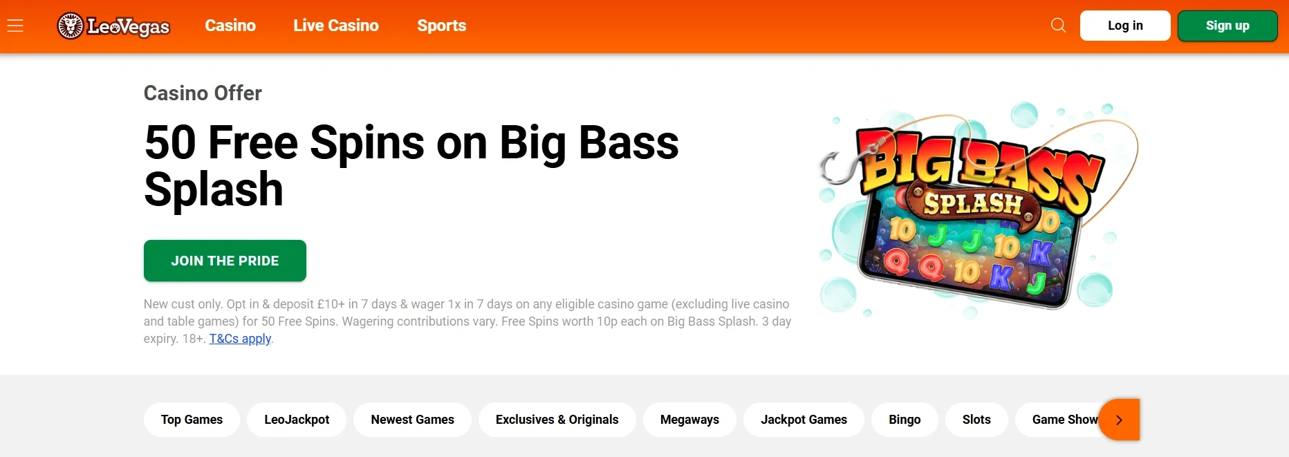 LeoVega UK Casino Main Page