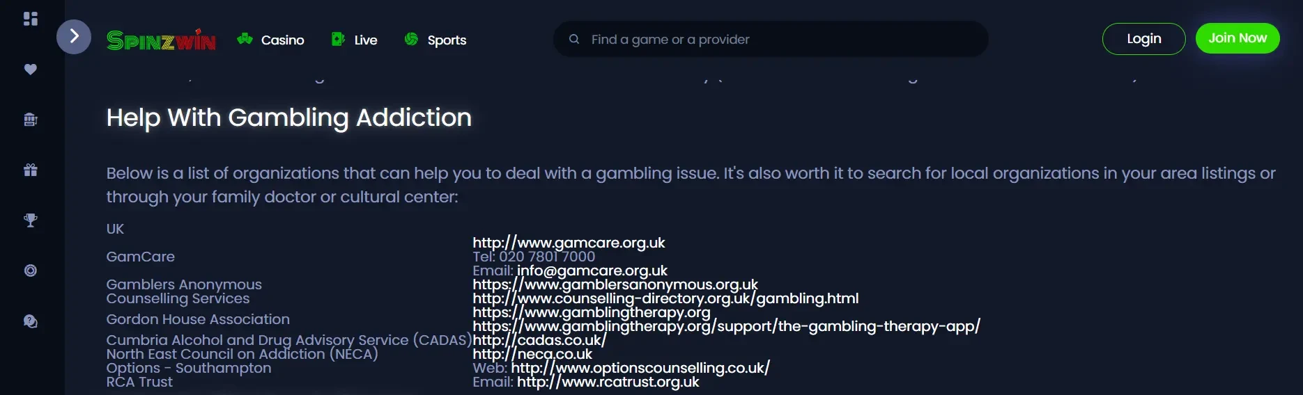 SpinWinz Responsible Gaming