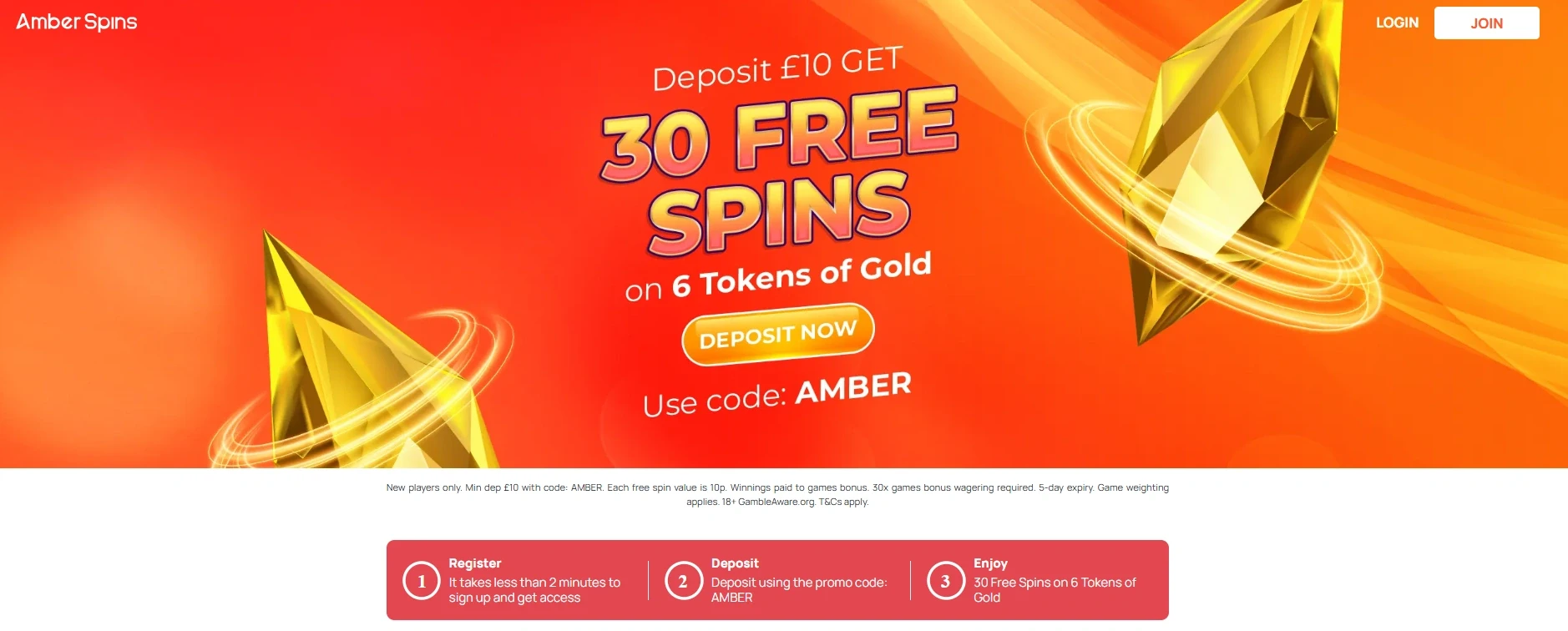 Amber Spins Casino Main Page