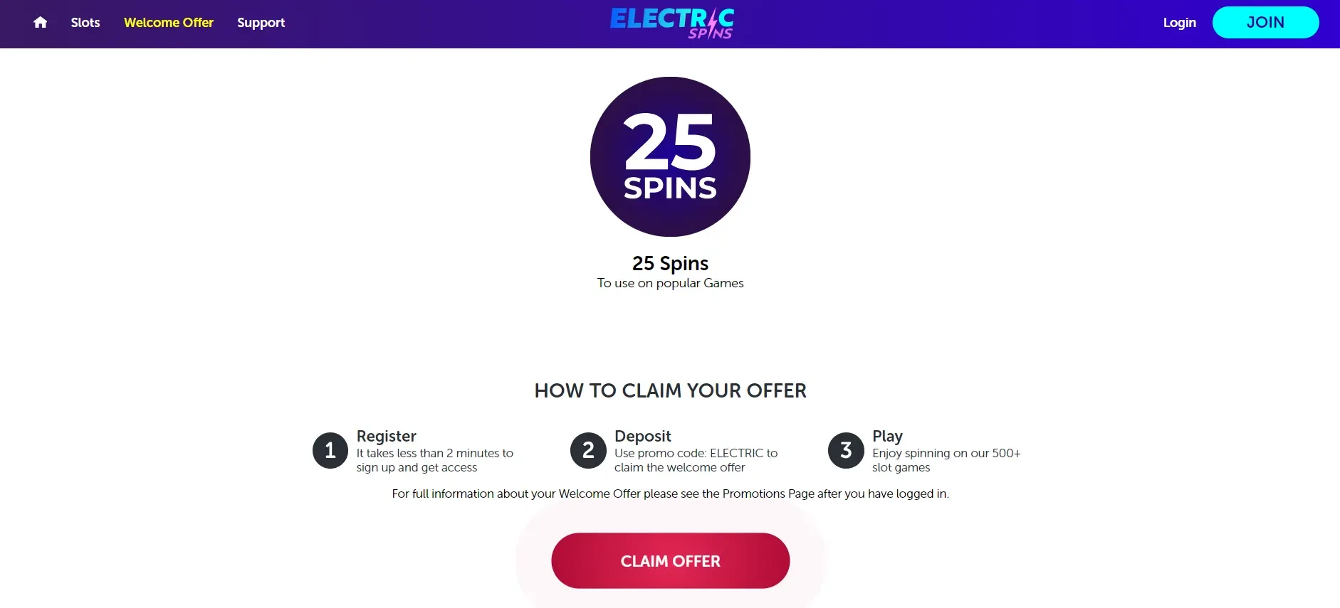 ElectricSpins Casino Welcome Offer