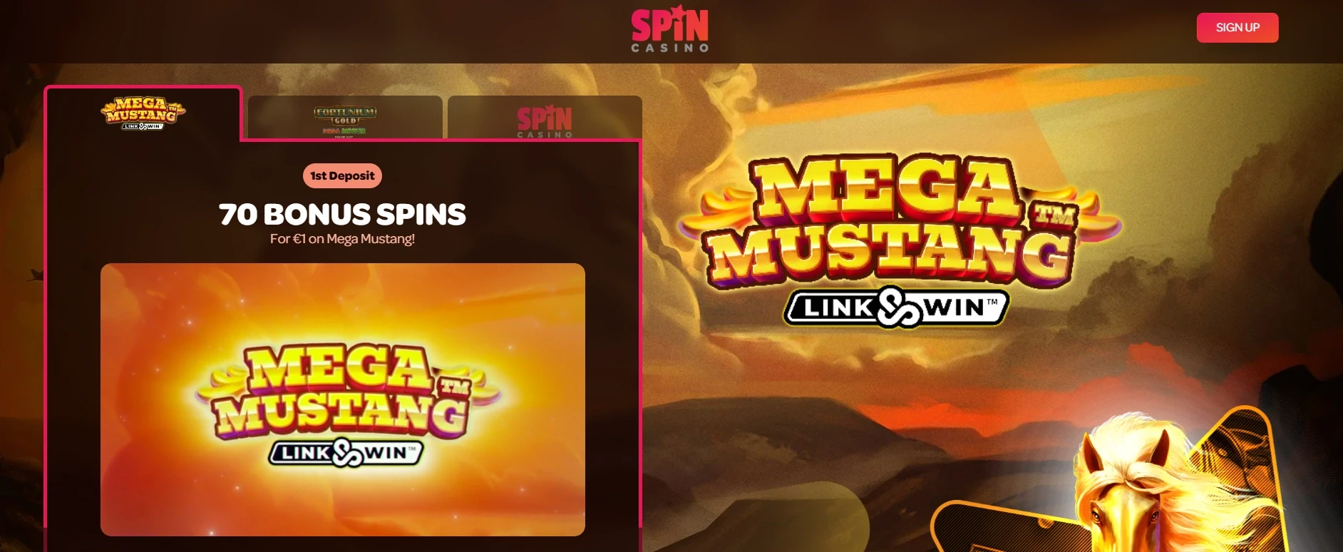 Spin Casino Ireland – 70 bonus spins for €1 on Mega Mustang Link & Win slot