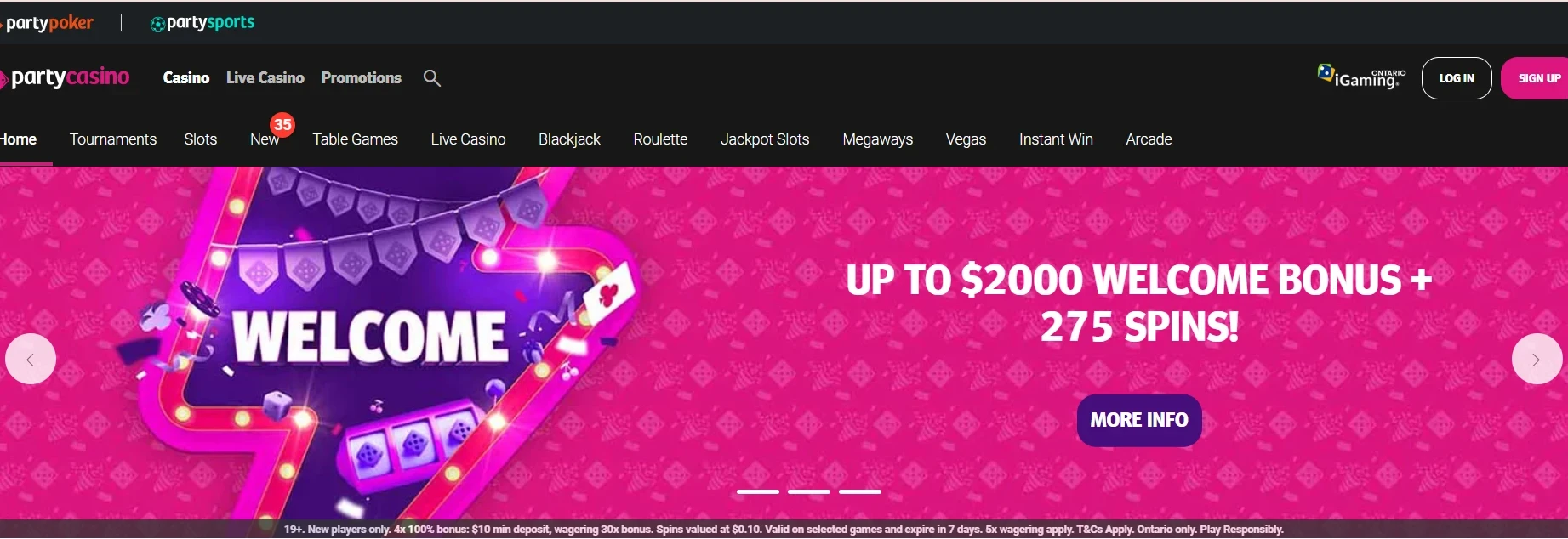 Party Online Casino Main Page