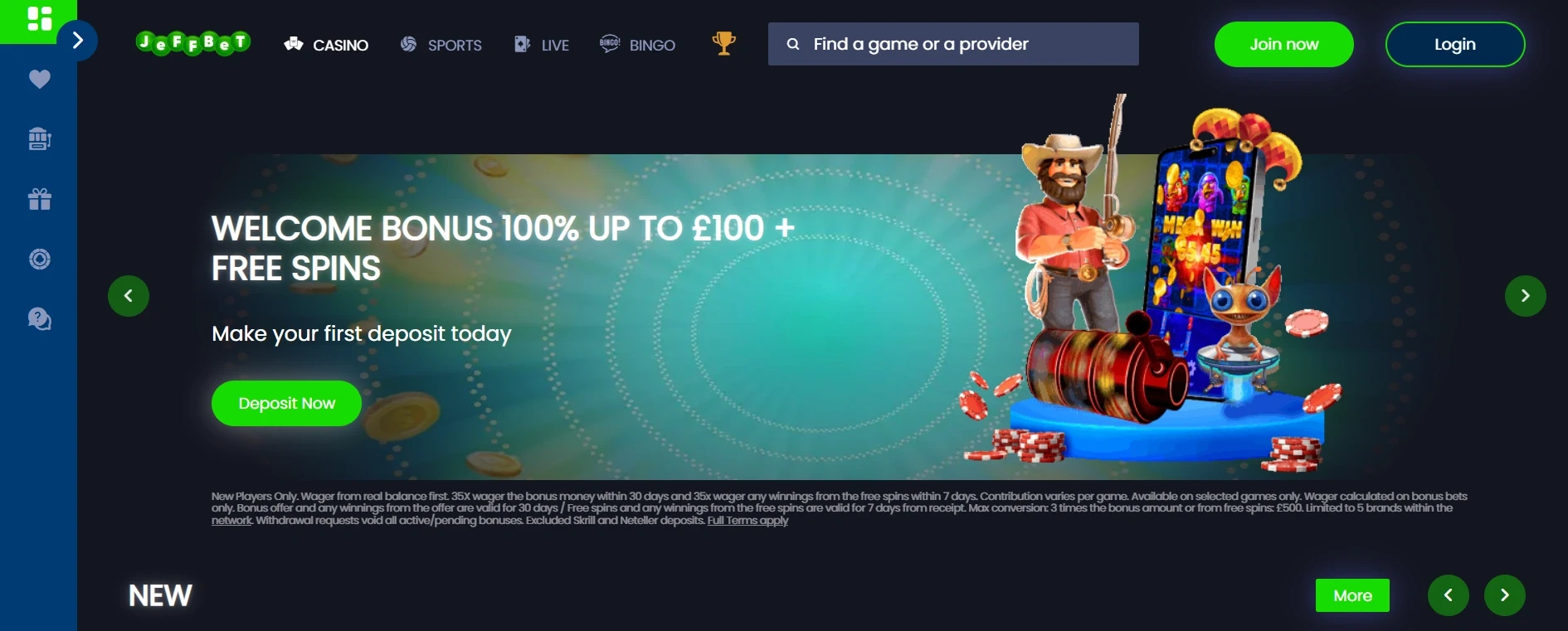 JeffBet Casino Main Page
