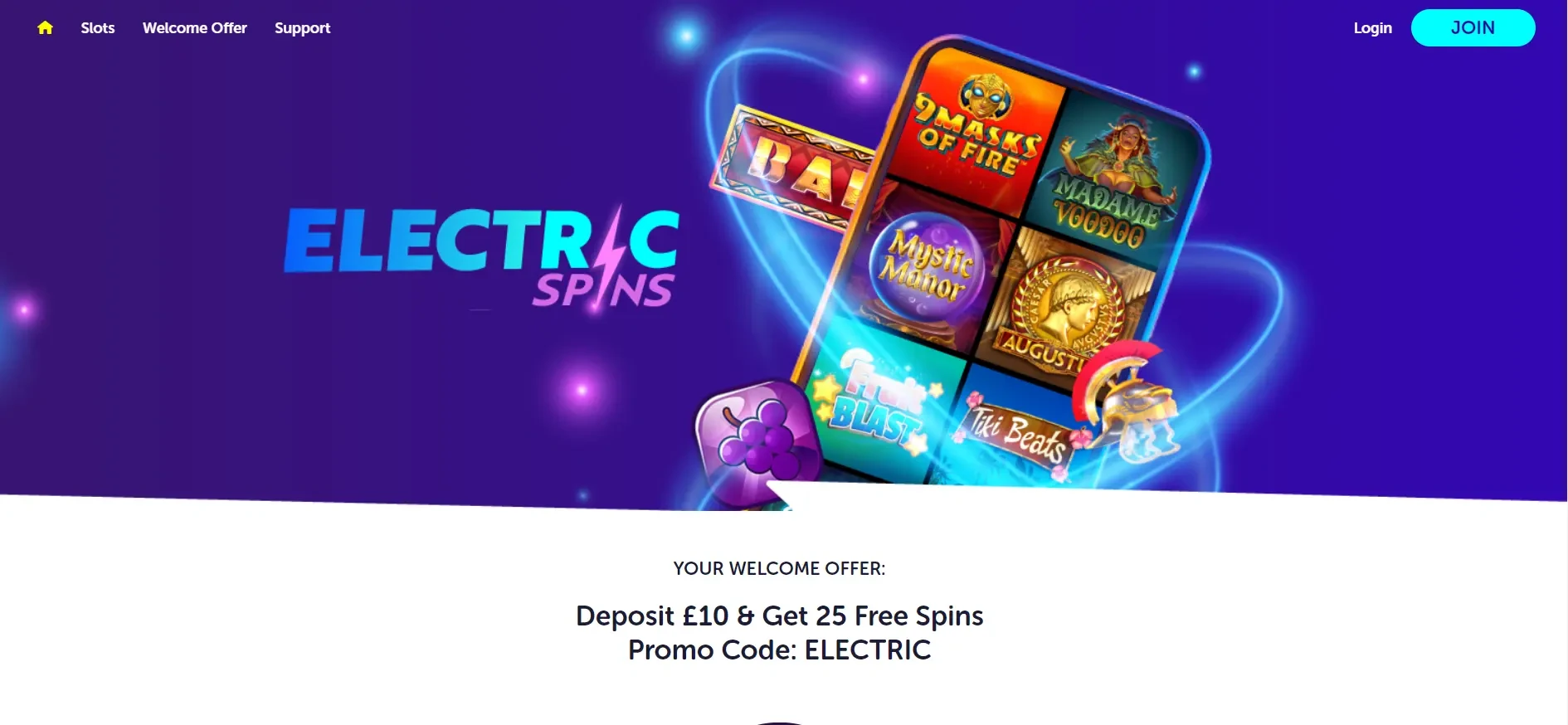 Electric Spins online Casino Main Page