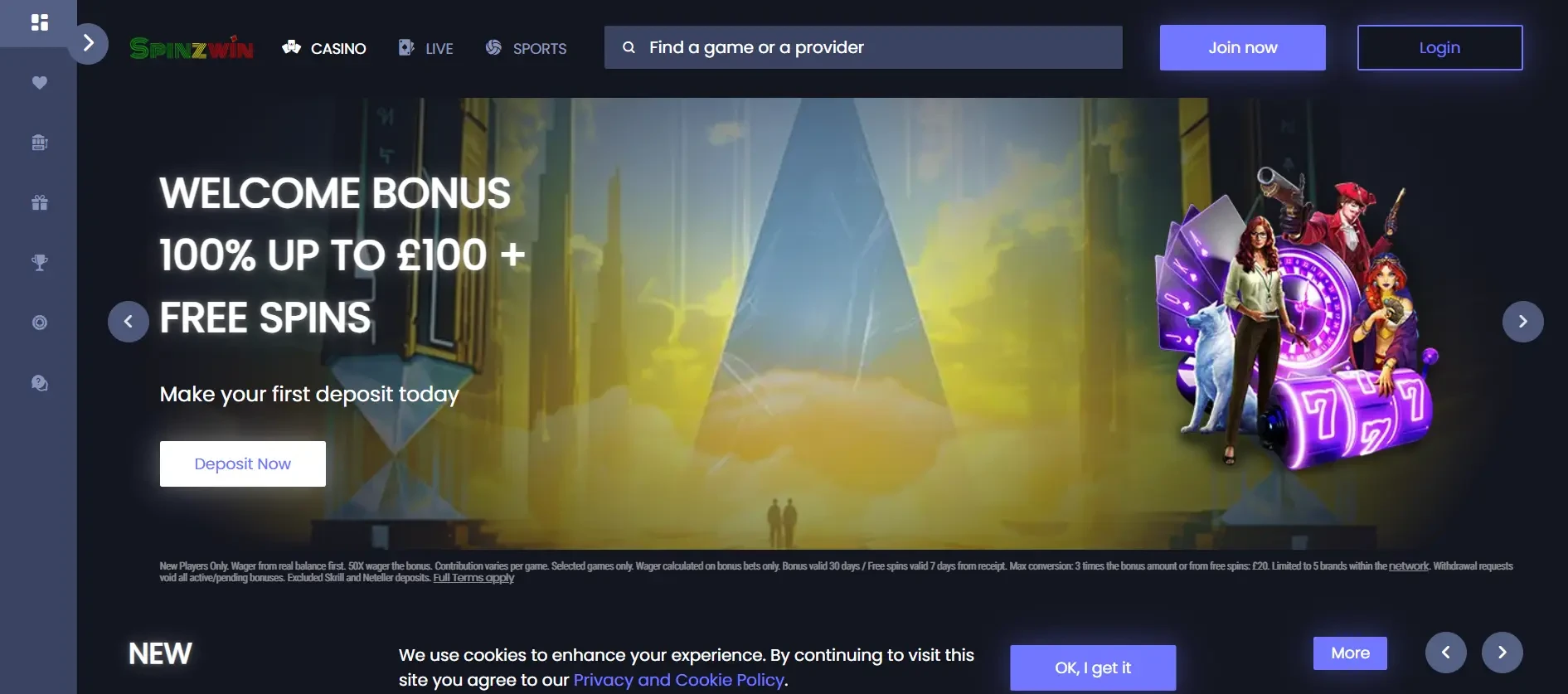Spinwinz Online Casino Main Page