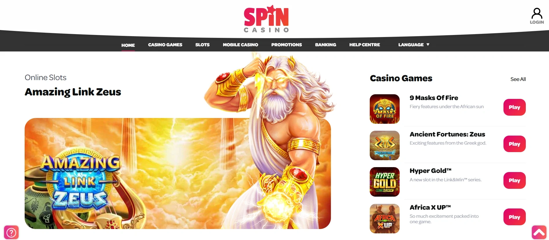 Spin Casino Ontario Main Page
