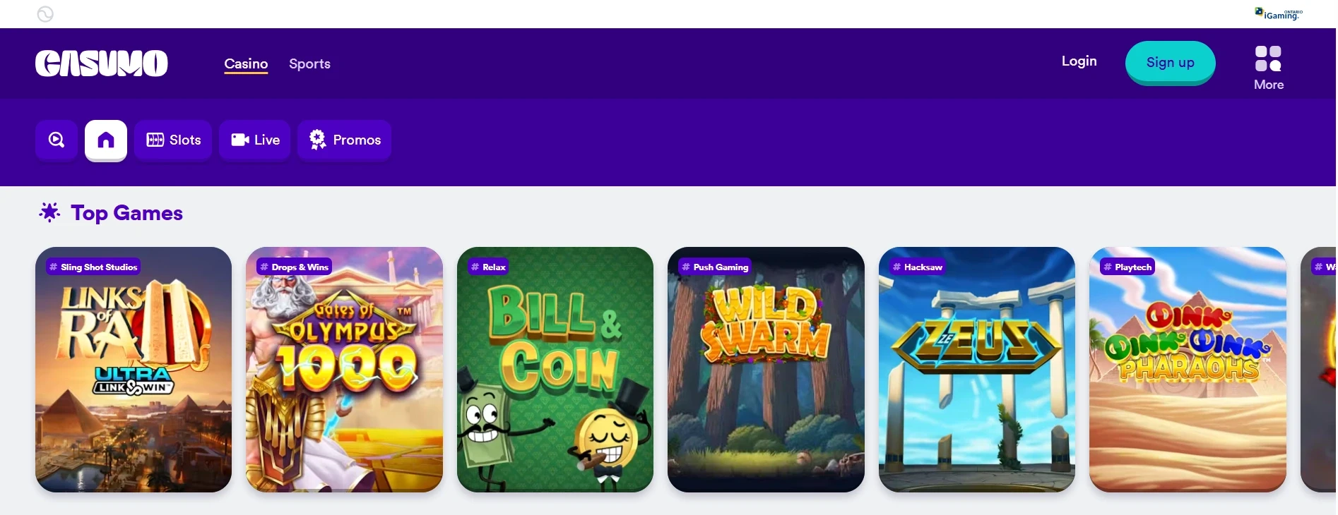 Casumo Ontraio main page