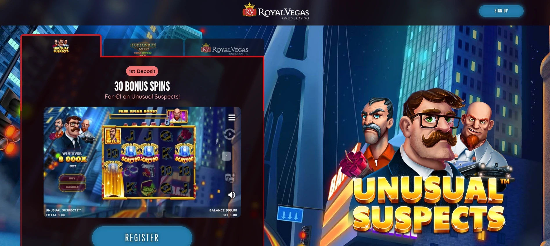 Royal Vegas Casino Ireland – 30 bonus spins for €1 on Unusual Suspects online slot