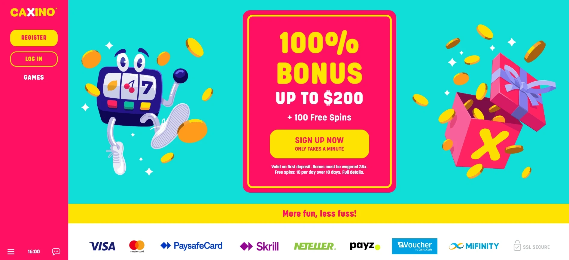 Caxino Casino NZ main Page