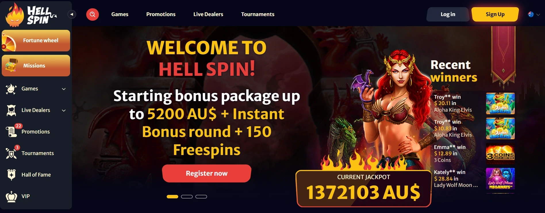 HellSpin Casino AU Main Page