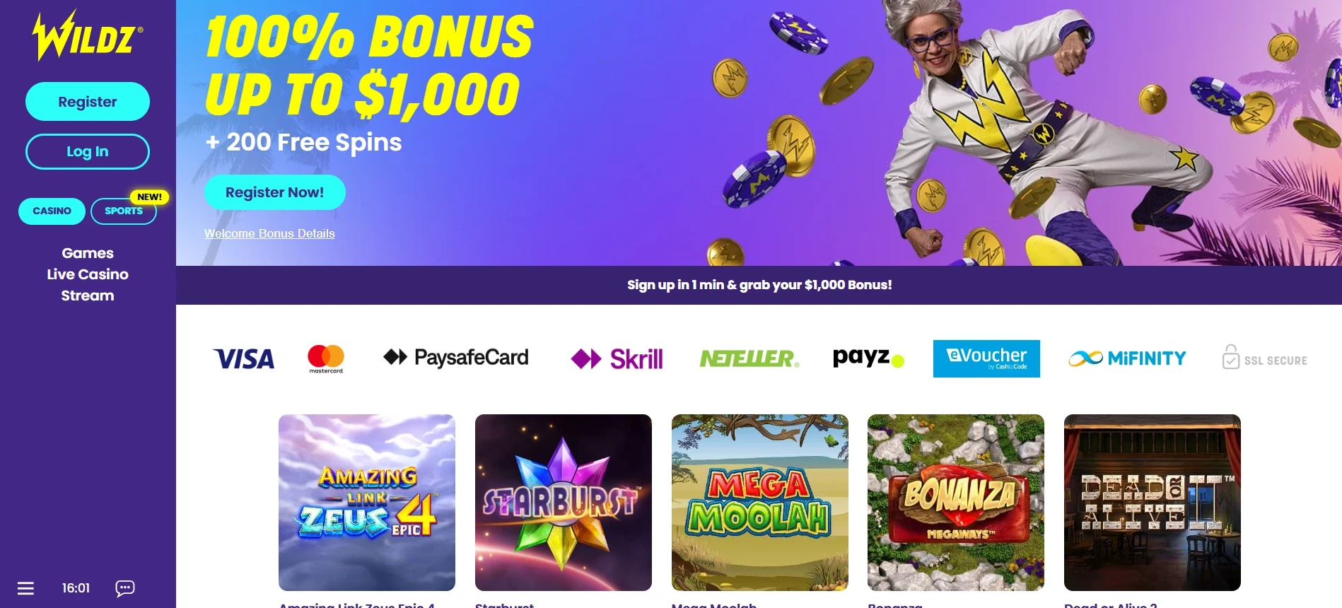 Wildz Casino NZ Main Page
