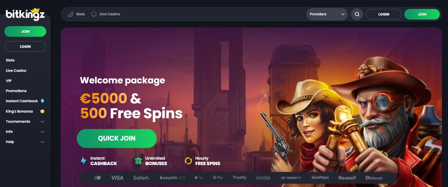 Bitkingz Casino welcome package €5000 bonus and 500 free spins