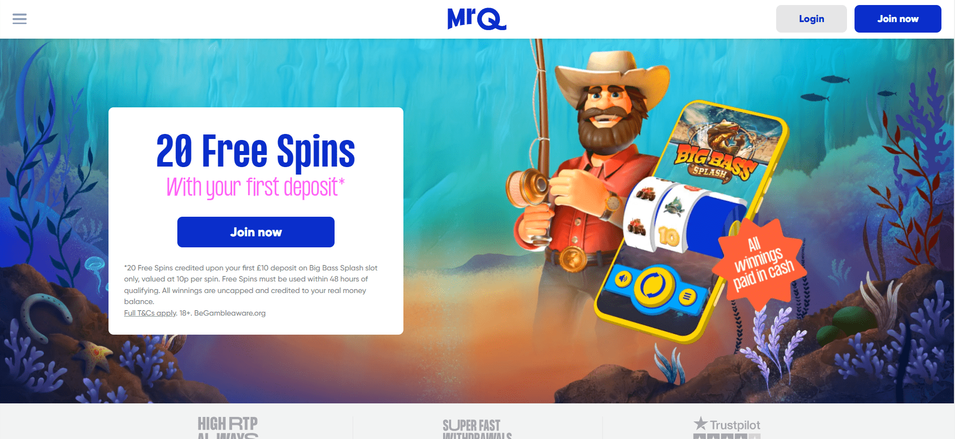 MrQ £20 Deposit Casino Main Page