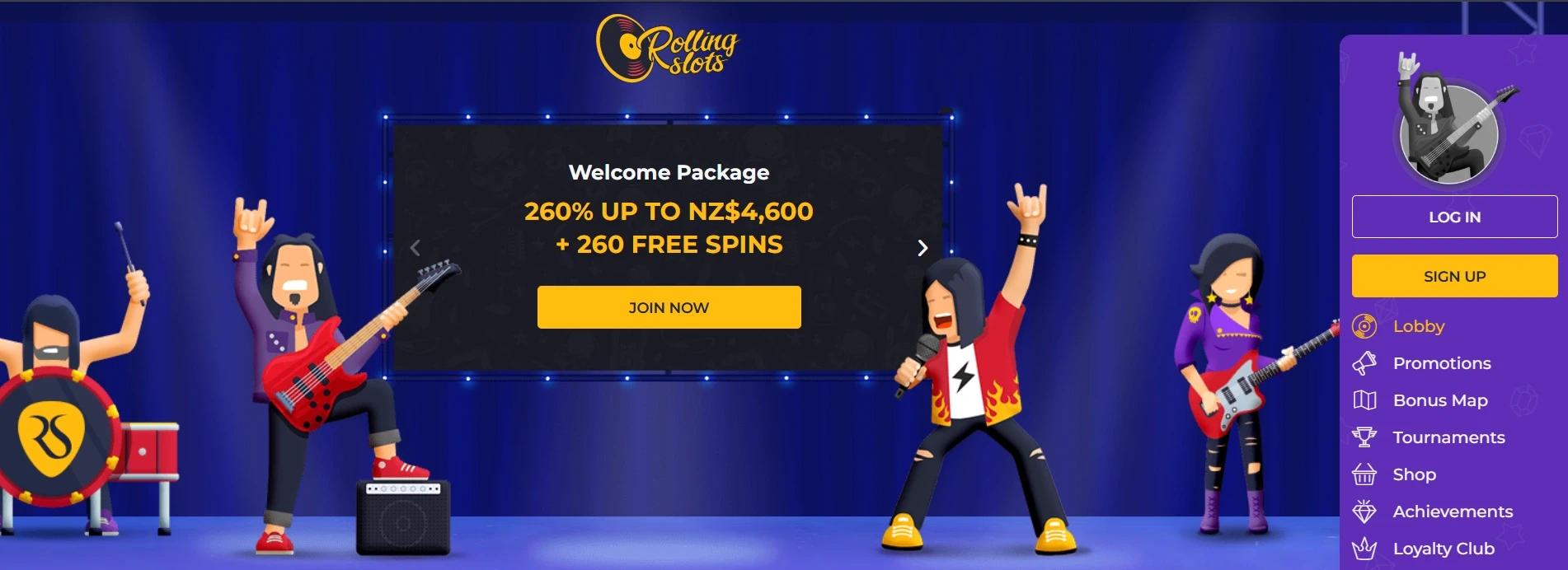 Rolling Slots NZ online Casino Main Page