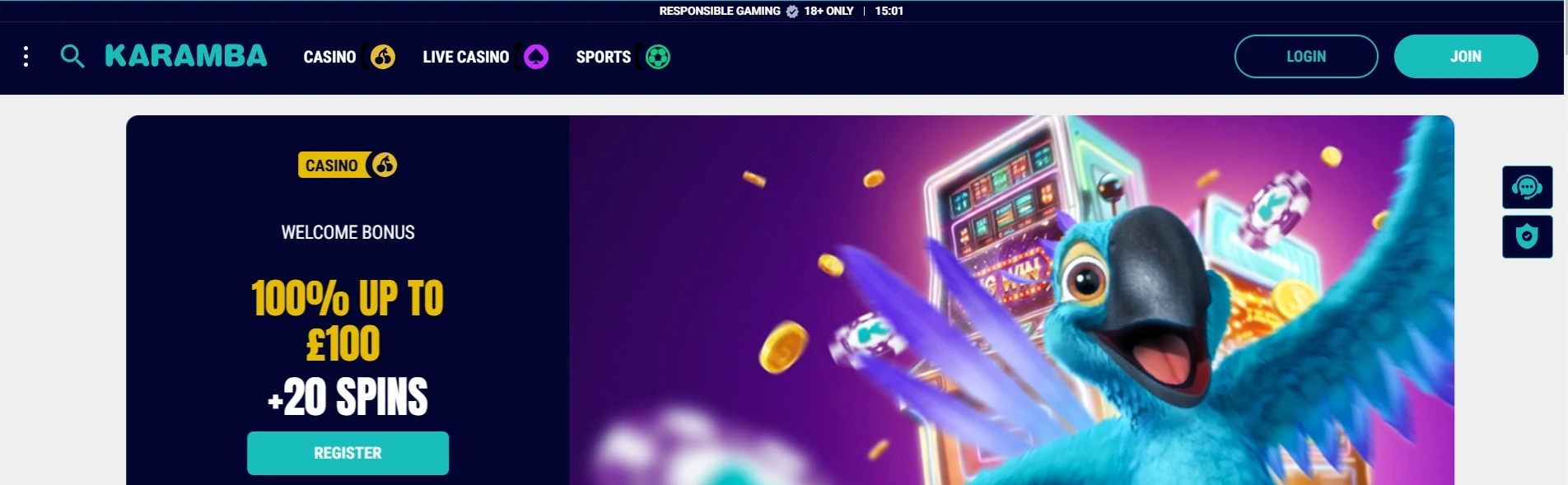 Karamba Casino - Website Main Page