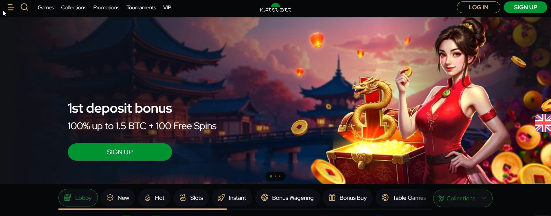 Оnline casino homepage with 1st deposit bonus 100% up to 1.5 BTC and 100 free spins