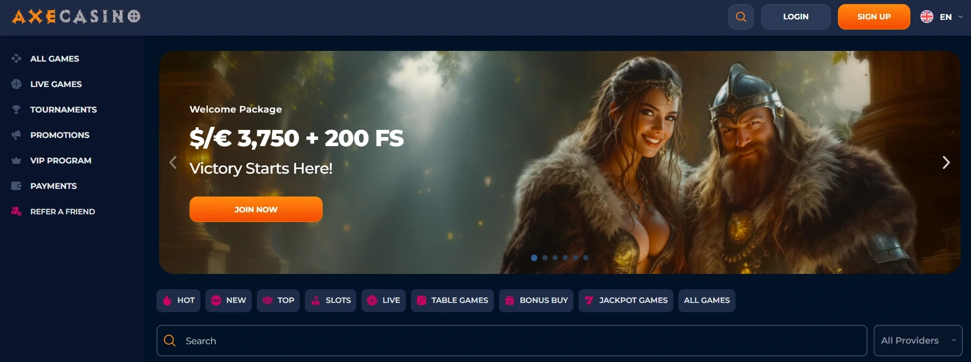 Axe Casino Canada Main Page