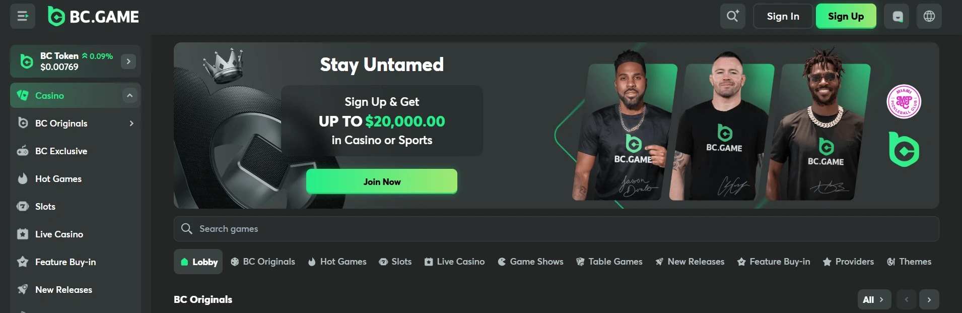 BC Game Main Page