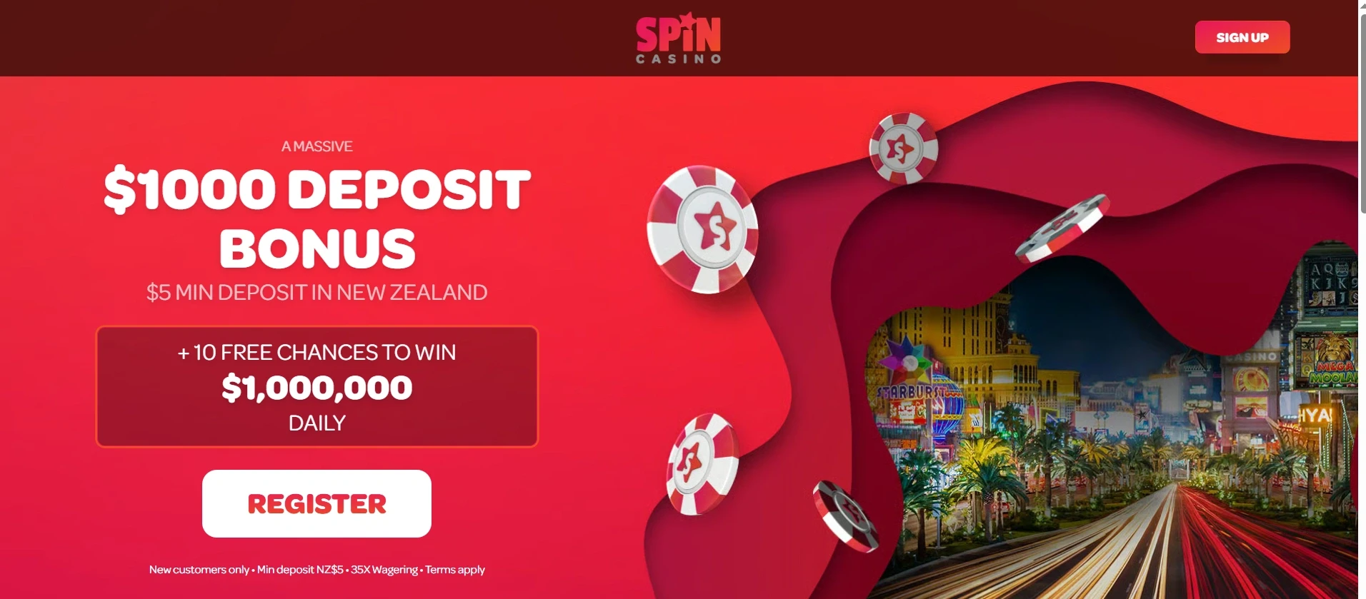 Spin Casino promo offer for $5 Deposit