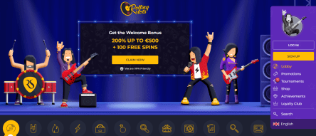 Pagina de start a site-ului de cazinouri online Rolling Slots pentru jucătorii români din Austria