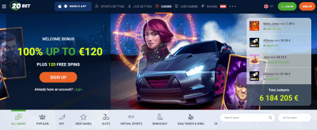 Pagina de start a site-ului de cazinouri online 20BET pentru jucătorii români din Austria