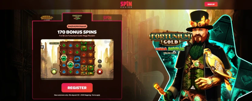 Spin Casino 170 Free Spins for $5 Deposit Welcome Bonus