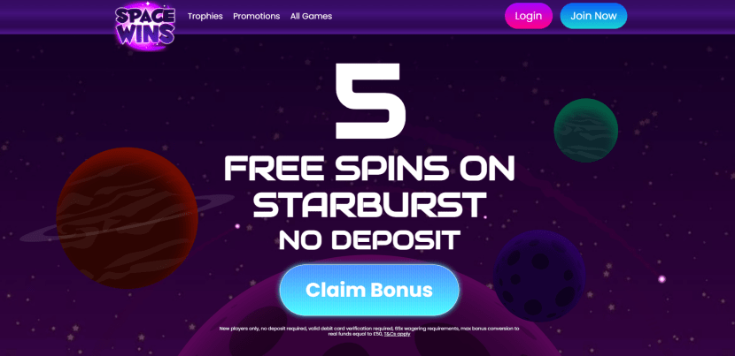 Space Wins 5 Free Spins No Deposit Offer