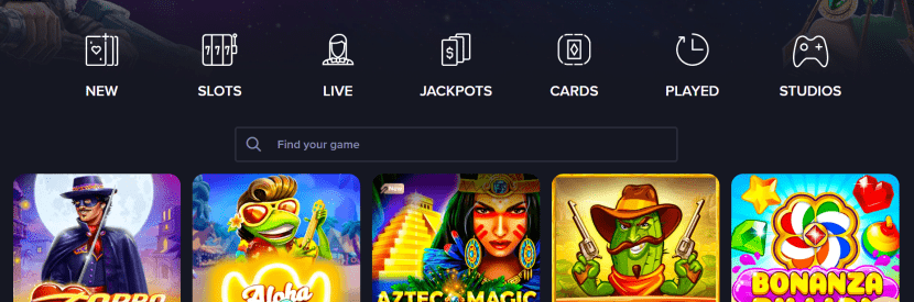 Queenspins Casino games menu