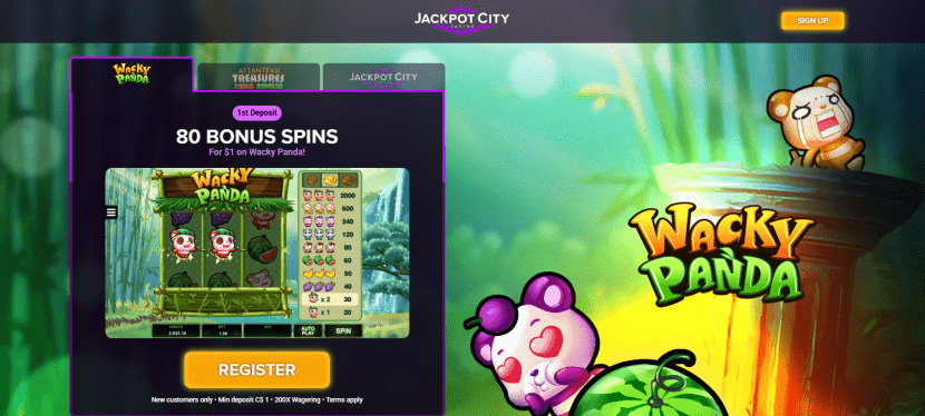 80 Bonus Spins on Wacky Panda from Jackpot City - Welcome bonus promo image