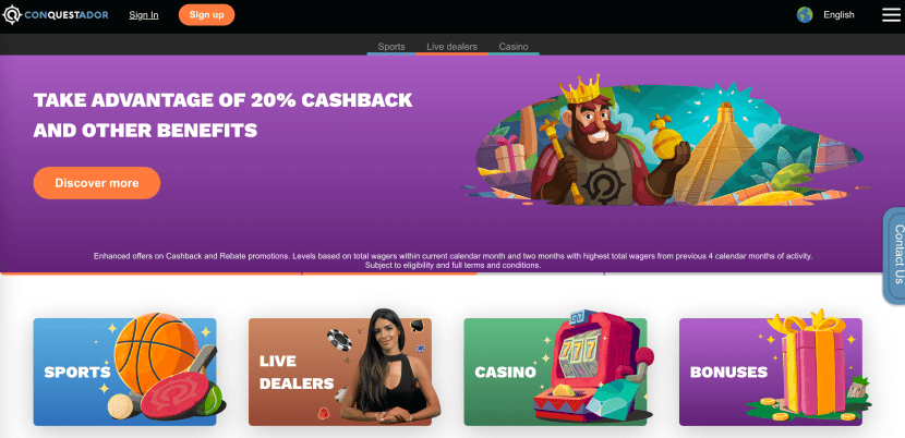 Conquestador Casino: lobby screen